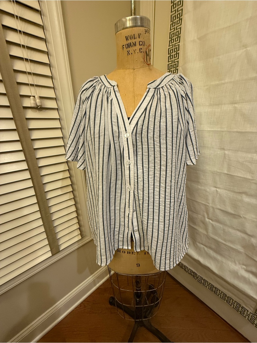 Lucky & Coco Short Sleeve Vertical Stripe Button-Down Top -  Black & White X